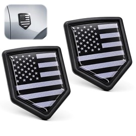 2 Pack Black American Flag Decal Car Emblem, Chrome Shield Badge Sticker for Trucks and Vehicles, All Black USA Flag Decoration for Auto Window, Body 