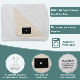 MAOOHON Grounding Blanket for Improved Sleep Bed Grounding Throw Blanket Earth Connects Bedding Blanket with Conductive Silver Fiber Grounding Cord Included, Beige 50" x 60"