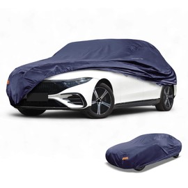Partuto Waterproof All-Weather Universal Car Cover with Right Side Zipper & Mirror Pocket, 190T-PU Navy Blue Fits for Sedan Up to 165" Length
