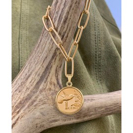 Gold-Layered Hummingbird Coin Goldtone Paper Clip Pendant