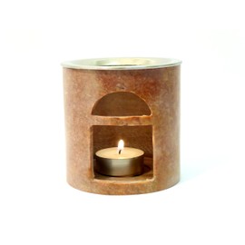 Fumaga Modern Incense Burner "Namrata" (Diameter 9.0 cm, Height 9.0 cm) Made of Soapstone with Sieve, Optional with Smoking Brush