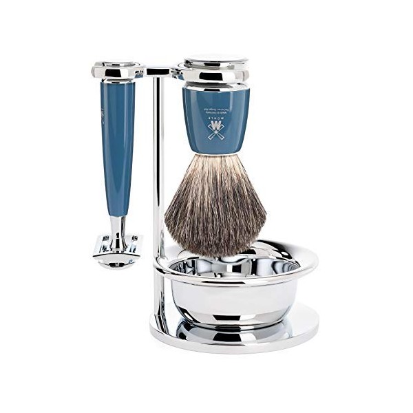 MÜHLE 4-Piece Rytmo Pure Badger Shaving Set with Bowl, Petrol Blue