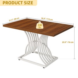 DWVO Modern Dining Table for 4 People 47 Inch Rectangular Kitchen Table with Walnut Tabletop and White Geometric Legs Small Dinner Table Kitchen & Dining Room Furniture, Brown