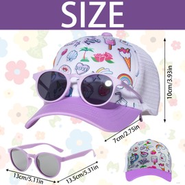 LUKIUP 2 Pieces Baseball Cap Sunglasses Set for Boys Girls Adjustable Cap Kids Baseball Cap for Children Boys Girls Gifts Cartoon Pattern, purple
