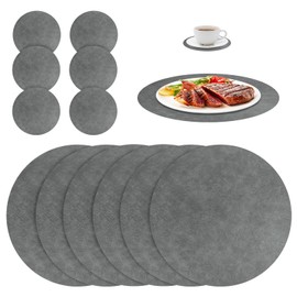 Round Placemats and Coasters Set of 12,Nonstick Heat Resistant Countertop Mat 33 CM, NonSlip Washbale Table Mats and 10 CM Coasters Sets,Craft Mat, for Kitchen Dinning Restaurant Decor