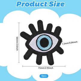CHGCRAFT 9Pcs Lucky Evil Eye Iron On Patches Stick On Patch Costume Accessories Evil Eye Appliques for Jacket Jeans Quilt Backpack Black 2.95x2.6x0.06in