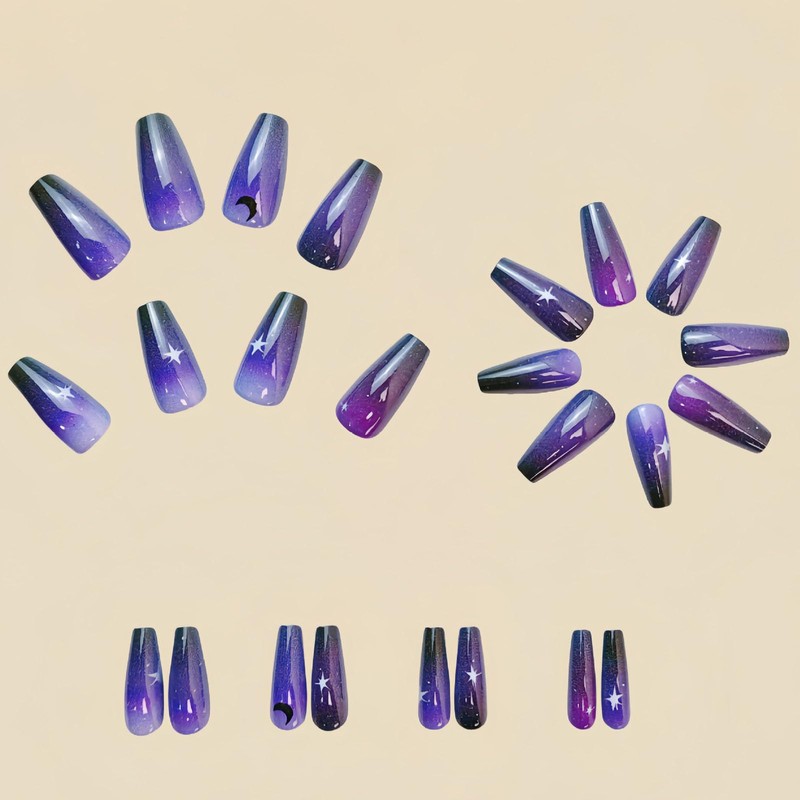 Ombre Press on Nails Medium Coffin Fake Nails with Stars