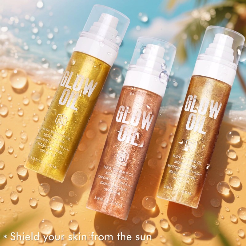 Sunscreen Body Glow Oil【SPF 50】【Lightweight】【Natural Ingredient】Shimmer Broad Spectrum Shimmer Sunscreen