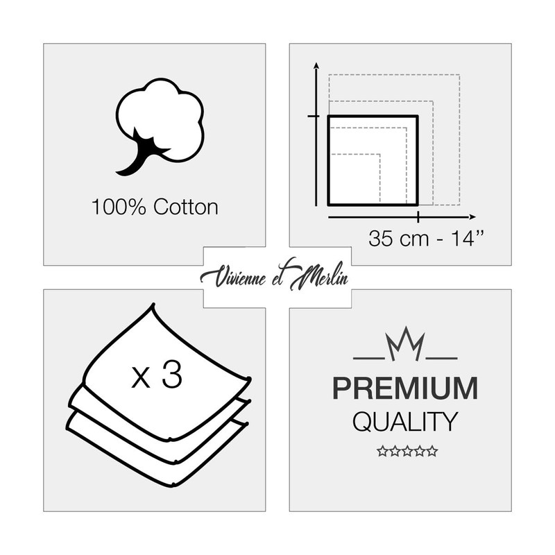 Pack of 3 Ladies Premium 100% Combed Cotton Handkerchiefs 35cm