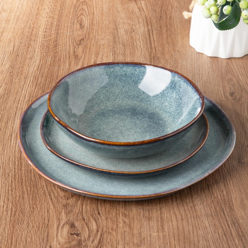 AmorArc Ceramic Dinnerware Sets,Handmade Reactive Glaze Stoneware Plates and Bowls