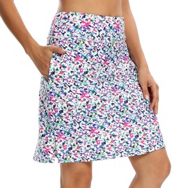 M MOTEEPI Faldas modestas hasta la rodilla para mujer, pantalones deportivos de golf, con bolsillos, protección UV, cintura alta, flores coloridas, XXL
