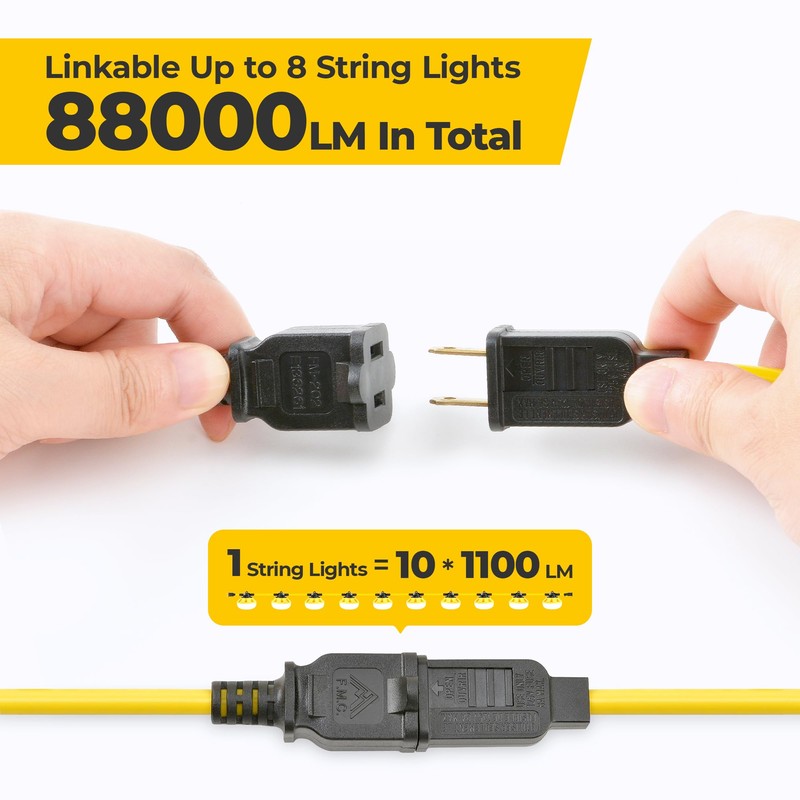 Hyanglux 100ft Construction String Lights: 100w 11000lm ETL Certified Bright