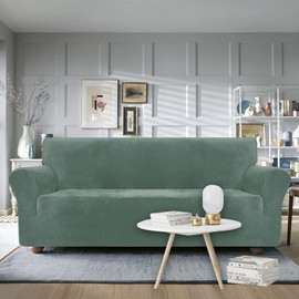 Ystyle Velvet Sofa Cover 1 Seater, Stretch Sofa Cover, Sofa Protector Non-Slip, Elastic Couch Cover, Sofa Cover with Armrests, Armchair Protector, Sofa Protection, Cat Armchair Cover, Light Green