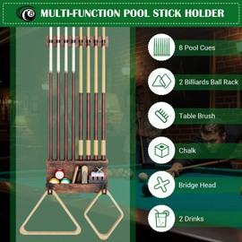 WHEARTED Wall Mount Pool Stick Holder, Billiards Pool Cue Rack