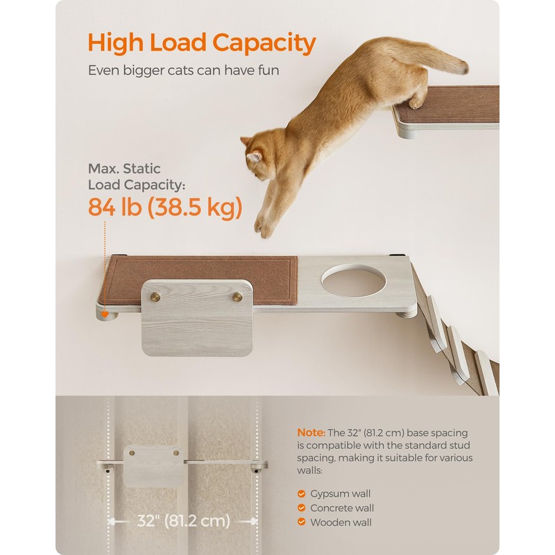 Feandrea Clickat Large Cat Shelf, Cat Wall Shelf, Wall-Mounted Cat