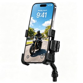 SHEJISI Motorcycle Phone Mount for M10x1.25 Rearview Mirror Mount Hole, Plug-and-Play Space-Saving, Aluminum Alloy One-Click Lock, 360° Rotation, Universal fits 5.5"-7.2" Phones & Action Cameras