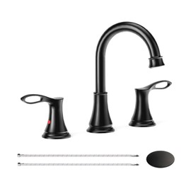 Bathroom Faucets for Sink 3 Hole，CABONG Matte Black 8 Inch Widespread Bathroom Sink Faucet with Pop-up Drain and Supply Lines, with cUPC Lead-Free Apply to RV Farmhouse Sink-Matte Black