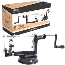 ScrapCooking 5255 3-in-1 Metal Apple Peeler with Crank, Black Professional Stainless Steel Apple Peeler for Bakery, Kitchen, Zinc