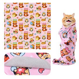 Gosknor Cat Grooming Wrap, 21.7x21.7in Anti-Scratch/Runaway/Bitten Cat Swaddle Burrito Wrap Restraint Perfect Nail Clipping Ear Cleaning Teeth Brushing Pet Grooming Supplies