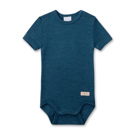 Sanetta Bodysuit Short Sleeve Blue Made of Merino Wool and Silk | High-Quality and Sustainable Bodysuit for Girls and Boys Made of Wool/Silk Mix Baby Bodysuit, blue