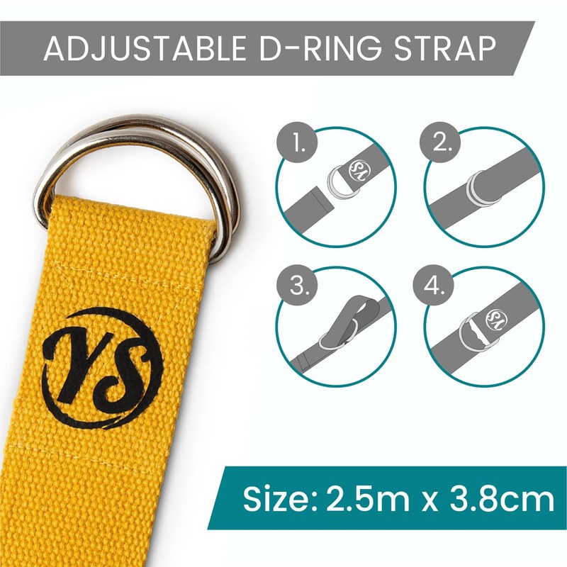 Yellow Metal D-Ring Buckle Yoga Studio Belt 2.5M