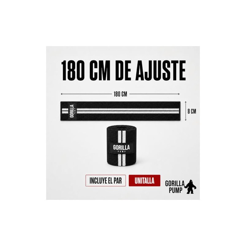 Cintas Rodilleras Gorilla Pump, 180 cm para Powerlifting, Gym y