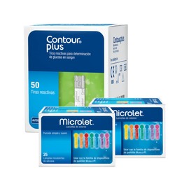 Contour Plus Paquete 50 Tiras Y 50 Lancetas P Glucometro