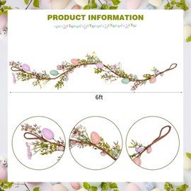 Easter Egg Garland with Light,6ft Artificial Garlands Easter Decorations Spring Garland for Mantle Front Door Kitchen Fireplace Wall Window Indoor Outdoor Home