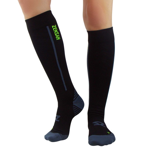 Zensah Featherweight Compression Socks - Ultra-Lightweight Compression Socks - Anti-blister, Graduated Compression (L, Black)