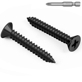 100 PCS #10 x 1/2" Black Sheet Metal Screws, Flat Head Phillips Fast Self Tapping Screws, Countersunk Head Wood Screws, Carbon Steel, Screwdriver Bit Included