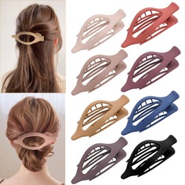 Ptrin Hair Claw Clips for Women and Girls, 8 PCS Flat Hair Clips for Thick Thin Hair, Large Matte Hair Claw Nonslip for Girls Decoration(Solid Colors)