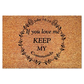 DecStic If You Love Me,Keep My Commands Coir Doormat Bible Verse Doormat Rustic Thick Durable Non Slip Mat for Entry Garage Patio High Traffic Areas 16x24in
