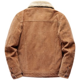 LOUECHY Men's Corduroy Sherpa Lined Trucker Jacket Thickened Warm Winter Coats 9720/Brown-L