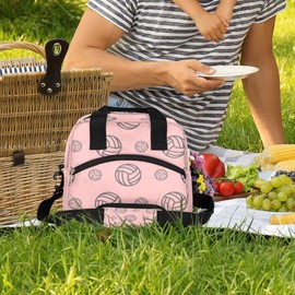 bisibuy Volleyball Pink Lunch Bag for Women Men Reusable Lunch Cooler Box Lunch Tote Thermal Meal Prep Lunch Organizer with Adjustable Shoulder Strap for Adult, Outdoor, Work
