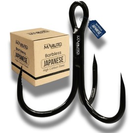 Maruto Barbless Treble Fishing Hooks, Sharp and Strong Japanese High Carbon Steel, Sizes #1 to #8, Available in Black & Red