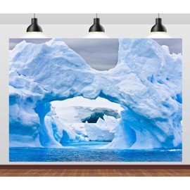 Loccor 8x6ft Fabric Arctic Iceberg Backdrop Winter Glacier with Cavity Inside Snow Mountain Antarctic Ocean Natural Scenery Background Polar Wedding Birthday Party Decorations Photo Props