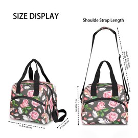 Flower Lunch Bag for Women Men Insulated Reusable Lunch Box with Adjustable Shoulder Strap Cooler Tote Bag for School Work Picnic Beach Hiking