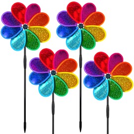4Pcs Garden Windmill, Total Length 70cm Diameter 30cm Bird Scarer For Garden Eight Leaf Sequin Windmill Suitable For Balcony,Farm,Courtyard Decoration