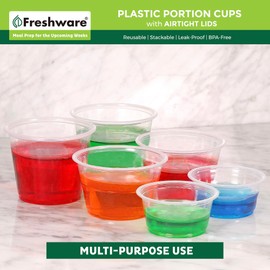 Freshware Freshware Plastic Portion Cups with Lids [1 Ounce, 200 Sets] Disposable Plastic Cups for Meal Prep, Salad Dressing, Jellos Shot Cups, Souffle Cups, Condiment and Dipping Sauce Cups