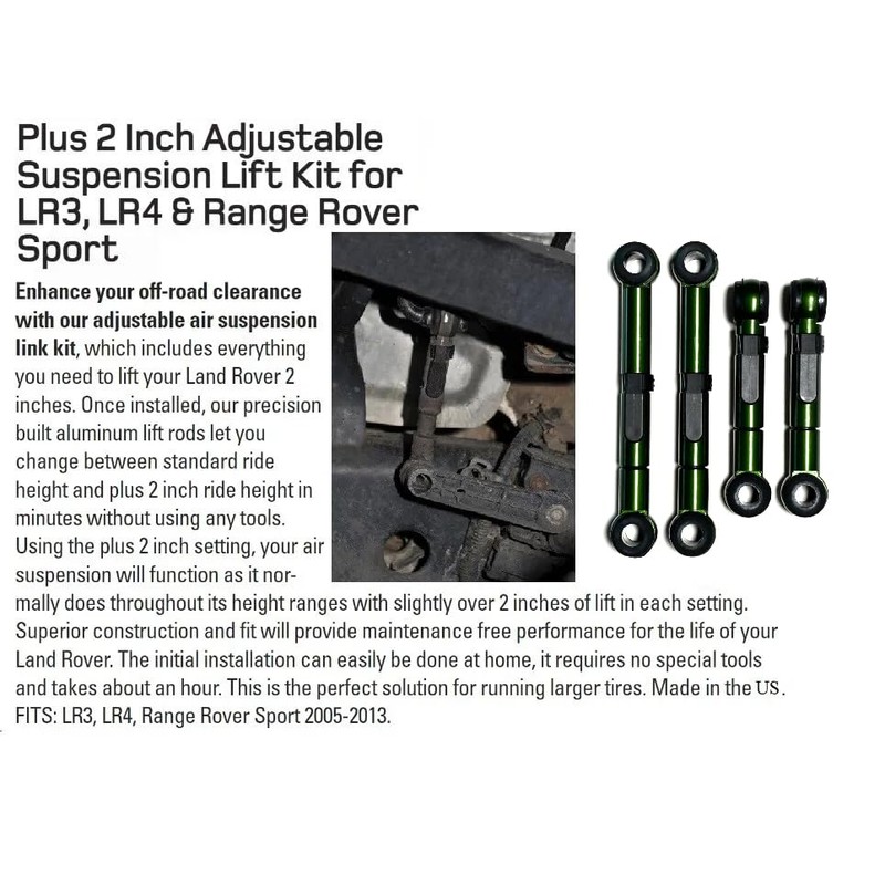 LRNJ ANODIZED GREEN ALUMINUM ADJUSTABLE 2 SETTINGS SUSPENSION LIFT RODS