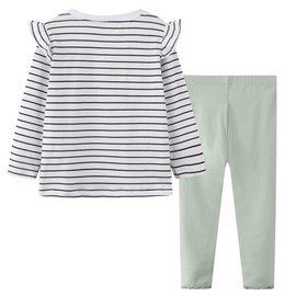 HILEELANG Toddler Girl Pants Long Sleeve Ruffle Stripe T-Shirts Cotton Casual Green Bunny 2 Pieces Leggings Outfits Winter Clothing Set 3T