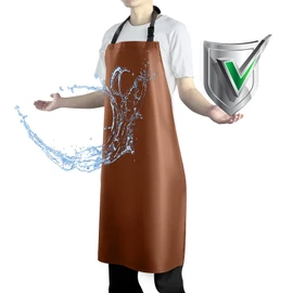 Vammcht Waterproof Apron with Comfortable Adjustable Bib Rubber Vinyl Dishwasher Heavy Duty Apron for Men Women Dishwashing, Brown, Universal