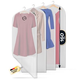 FiRiO® 4 x Premium Kleidersack lang 160 cm - Kleidersäcke mottensicher, atmungsaktiv & wasserfest - Hochwertige Kleiderschutzhüllen für Anzug, Mantel & Kleid - Transparente Kleiderhüllen - 160x60cm