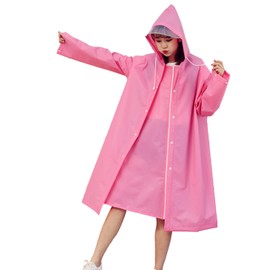 Adult Rain Poncho EVA Breathable Hooded Rain Poncho Outdoor Bike Cycling Raincoat for Men Women Rose Red L