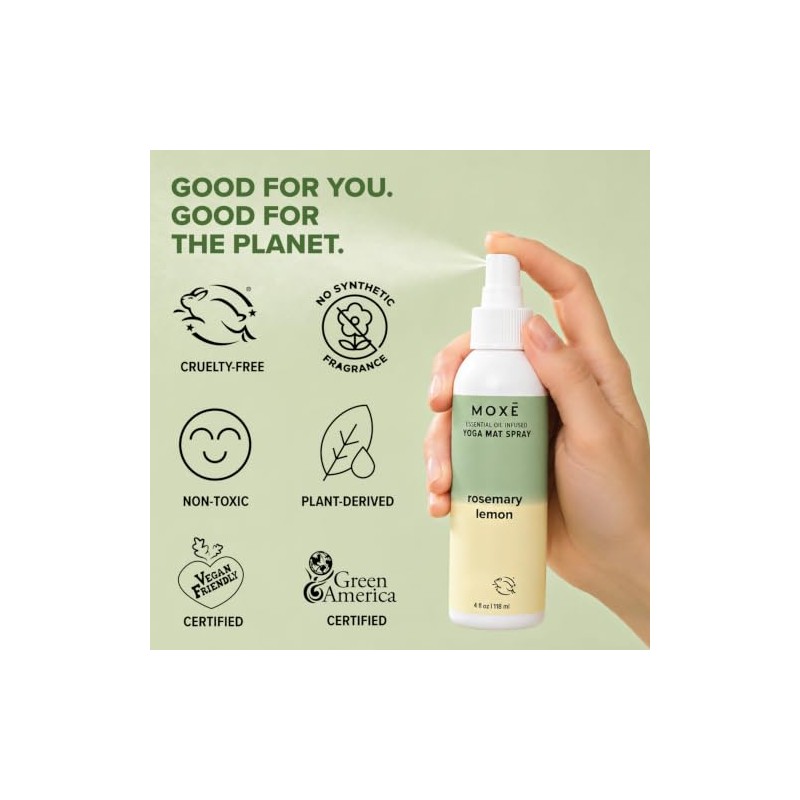 MOXĒ Yoga Mat Cleaner, Rosemary & Lemon Essential Oils, Safe