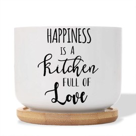 DecStic Happiness is A Kitchen Full of Love Ceramic Planters Bible Verse Flower Pots for Indoor Plants with Drainage Holes and Saucers Pot for Home Office Decoration