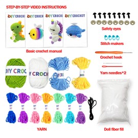 yuzshin Crochet Kit for Beginners, 4 Pack Beginner Crochet Kit for Adults with Step-by-Step Video Tutorials, DIY Crochet Animal Kits Knitting Supplies