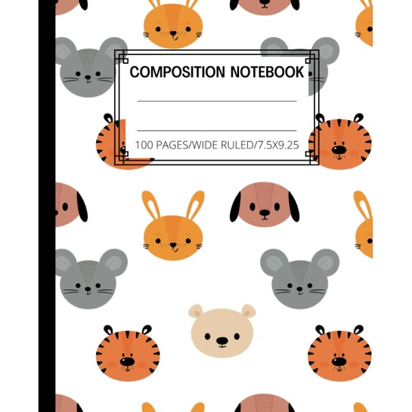 Composition Notebook Wide Ruled: Smiley Animals Seamless Pattern Cute Aesthetic
