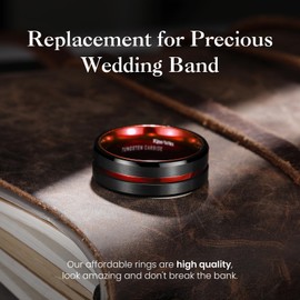 King Will Tungsten Carbide Wedding Band for Men - 8mm Black Brushed Finish with Red Grooved Center Everyday Wear Comfort Fit 11