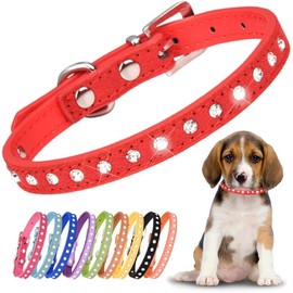 Serijoars Puppy Dog Collar with Crystal Diamond Colorful Bling Girl Puppy Small Dog Cat Collars (XXS, Red)